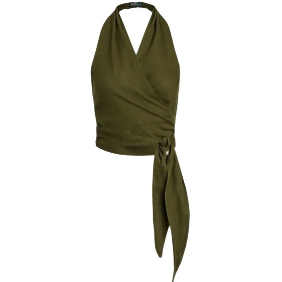 Polo Ralph Lauren Green 100% Linen Tie Waist Halter Top Small - Picture 4 of 9